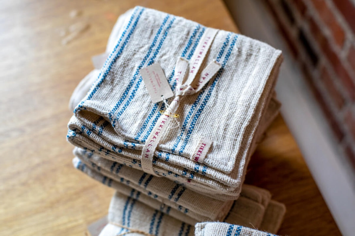 Close up of indigo blue cloth napkins