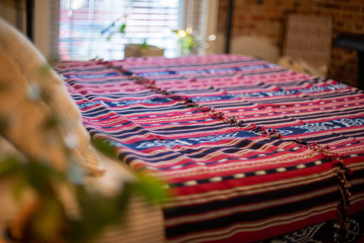 Boho bedspread in red and indigo