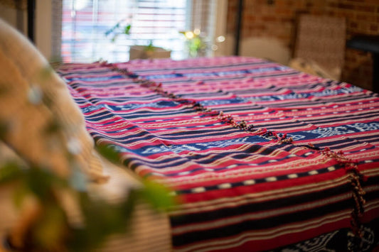 Boho bedspread in red and indigo