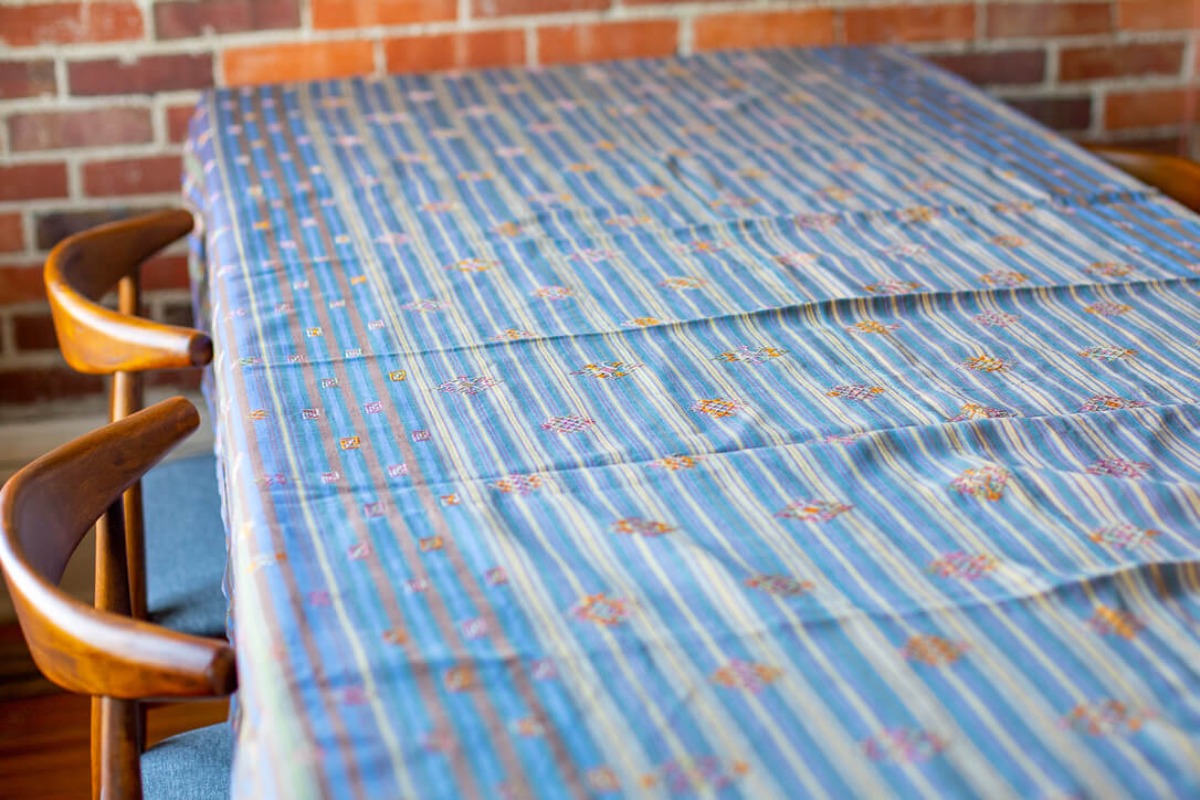 Striped tablecloth with motifs