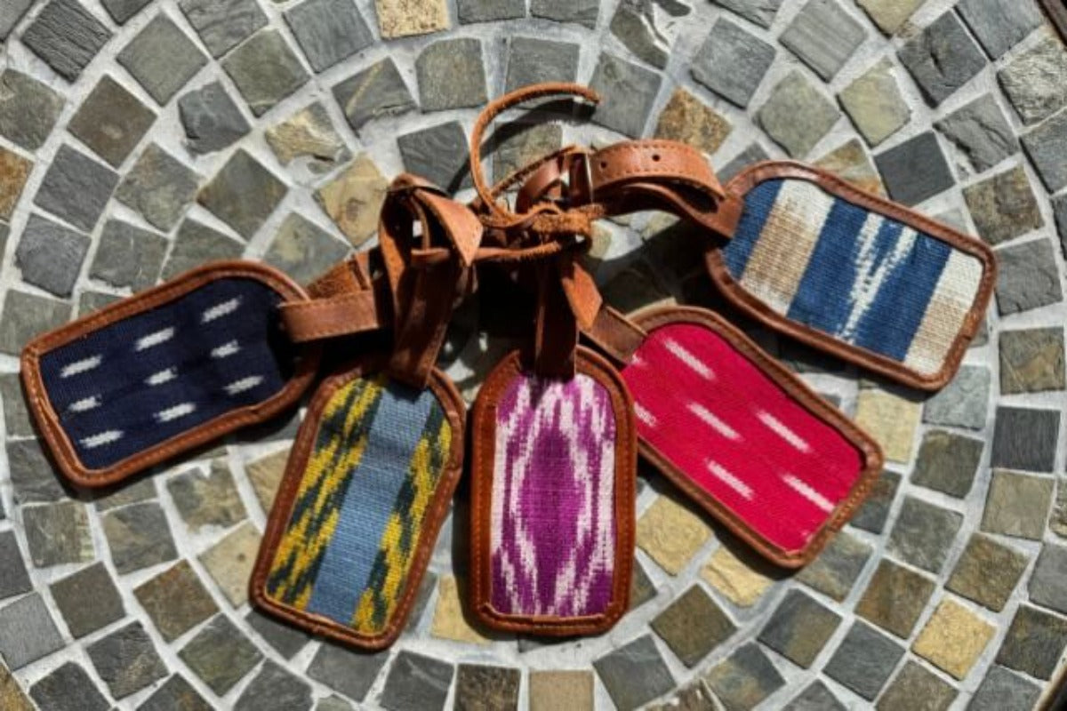 Set of luggage tags with ikat patterns