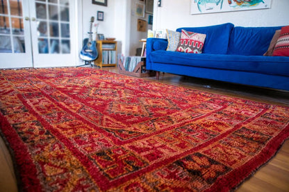 Large vintage shag rug with motifs