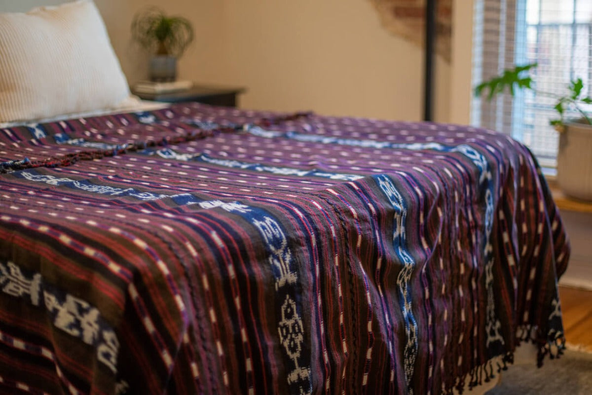 Ikat design on a cotton bedspread